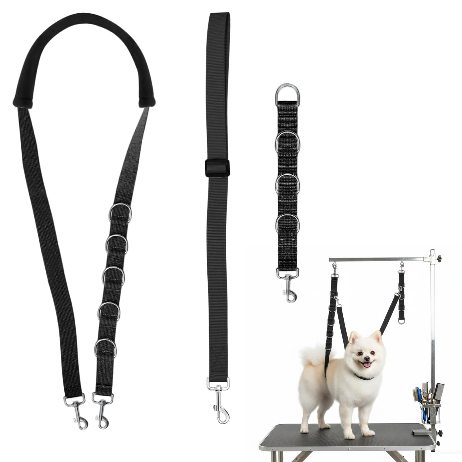 Lot de 3 sangles de toilettage pour chien noir réglables en nylon taille S et M