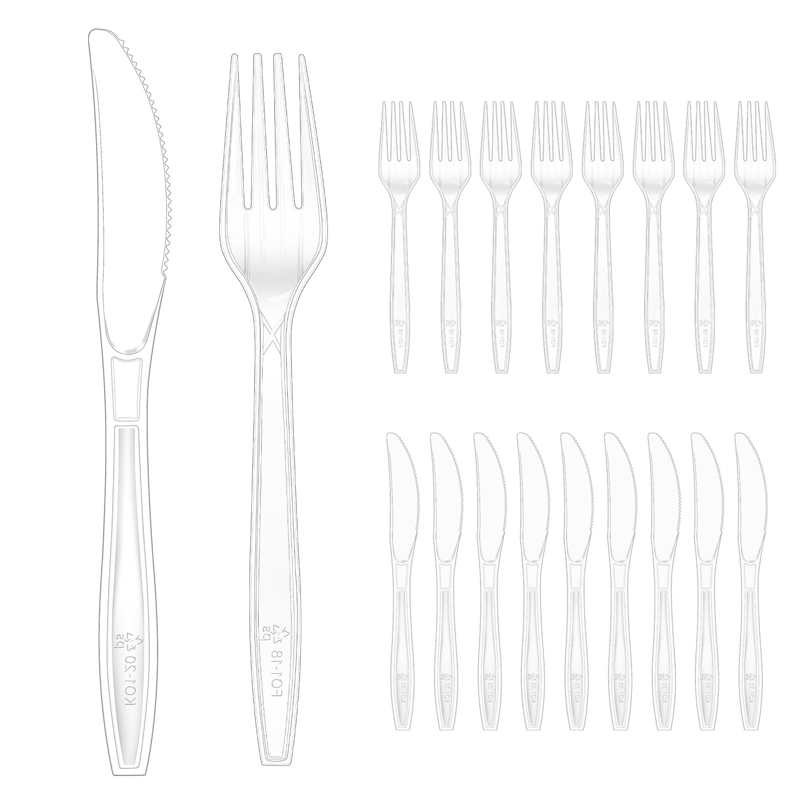 ALEXPRE 200 Pack Reusable Plastic Clear Cutlery Set, Heavy Duty Cutlery,Reusable Plastic Knife and Forks for Party,Birthday,Camping, Weddings