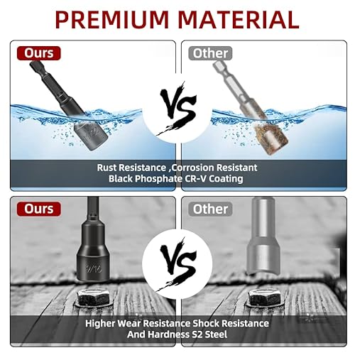 Susumu Impact Driver Socket Set Magnetic Magnetic Hex Nut Drivers With Impact Phillips Bits Sae Nut Drill Set Power Socket Adapters,Extension Bar,Bit Holder For 1/4-9/16 Impact Regular Drill #TOP4