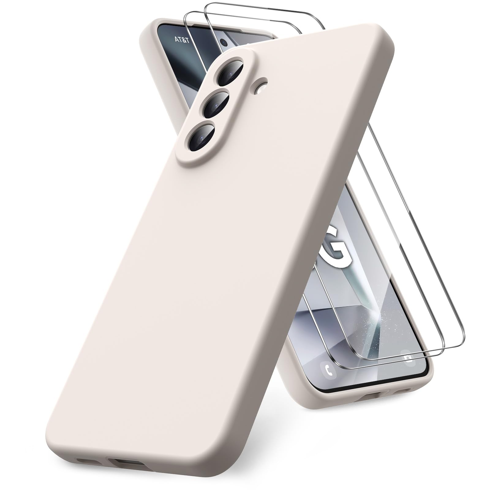 Vansdon Handyhülle kompatibel mit Samsung Galaxy A37 5G Hülle, 2 Stück Panzer Schutz Glas, weiche TPU Flüssigsilikonhülle, stoßfestem Gummi Silikongel Fall-Taupe