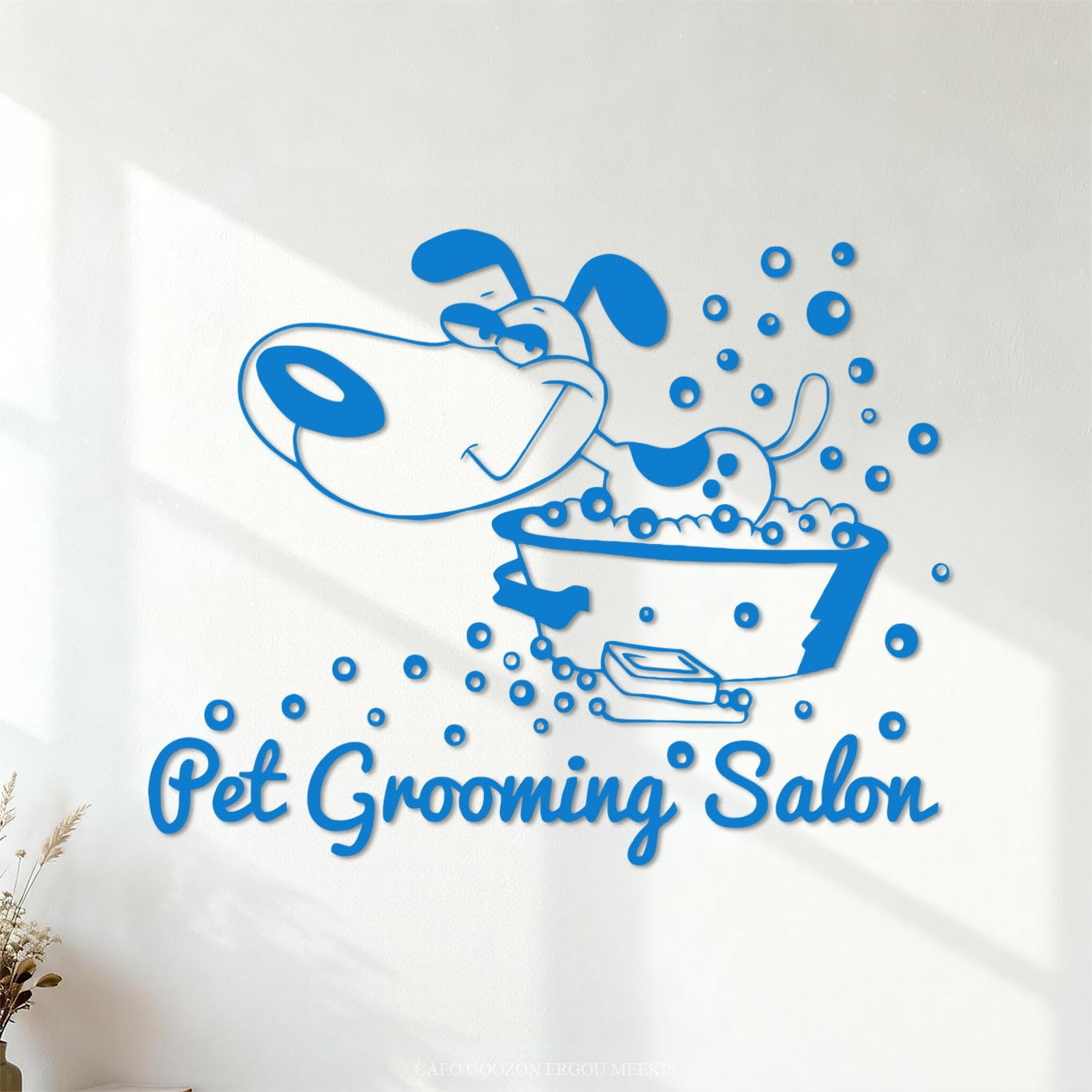 Vinyl Wall Stickers Dog Grooming Pet Grooming Salon Bathroom Puppy House 42x52.9cm Self Adhesive Blue