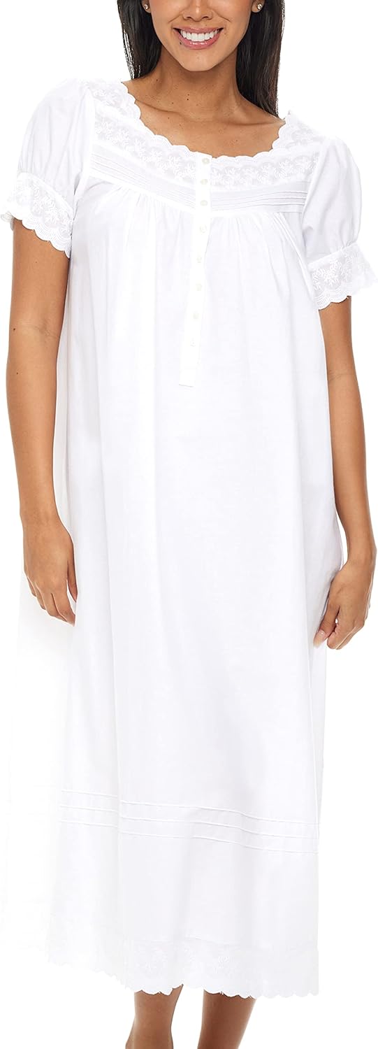 Alexander Del Rossa Cotton Nightgowns for Women, Summer Nightgowns for Women Soft Cotton