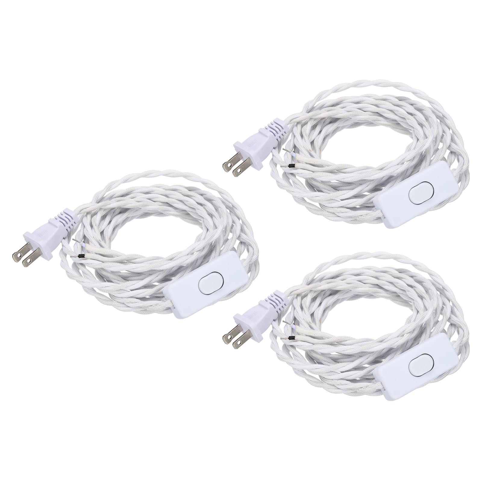 uxcell 15Ft 18/2 Cloth Covered Lamp Cord with Plug, 3 Pcs Vintage Electrical Lamp Cord with Stripped Ends for Extension Wiring DIY Repairing, White