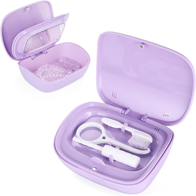 Double Layer Retainer Case With Mirror, Retainer Holder With Remover Tool And Cleaning Brush With Vent Holes Compatible With Aligner Case
