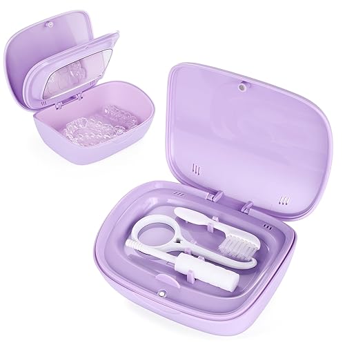 Estuche de retención de doble capa con espejo, soporte de retención con herramienta de extracción y cepillo de limpieza con orificios de ventilación