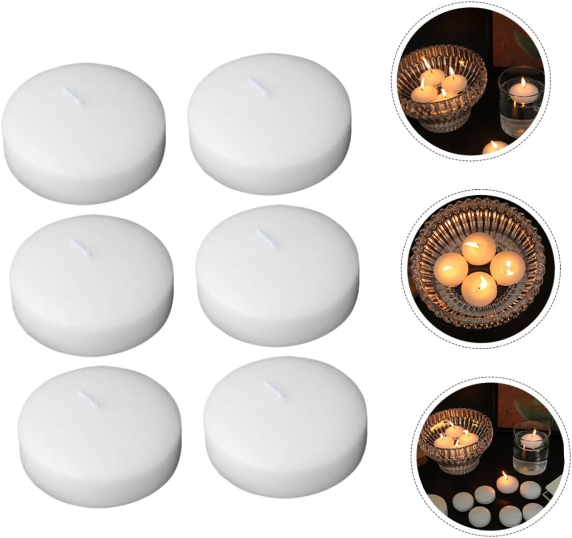 6pcs Unscented Small Floating Wax Candles 4.5×2.5cm Compact Pool Floating Candles for Wedding Party Birthday Romantic Dinner Decorations