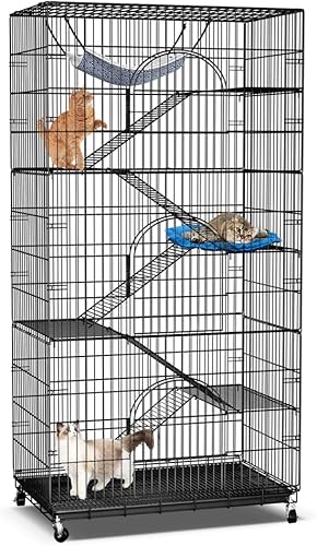 PawGiant Jaula para gatos de 6 niveles de 76 pulgadas, caja grande para perrera de metal para mascotas, gatos, hurones, animales, jaula para el