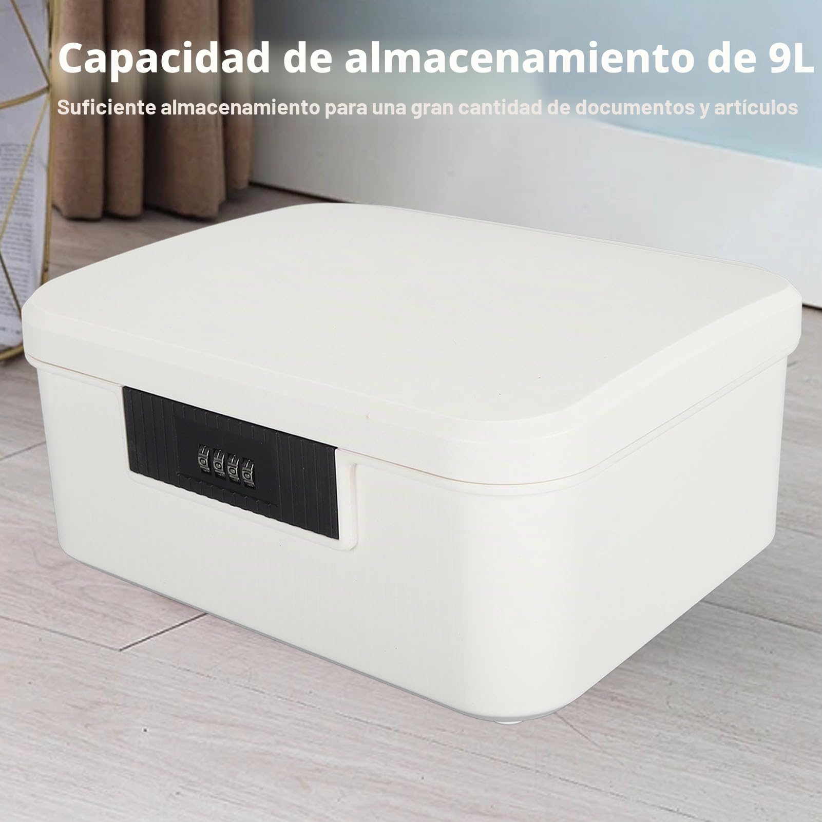 Baúl de almacenamiento con cerradura de contraseña, caja de seguridad para archivos y documentos, caja organizadora de doble capa con divisor, baúl de cierre resistente de ABS para (Blanca)