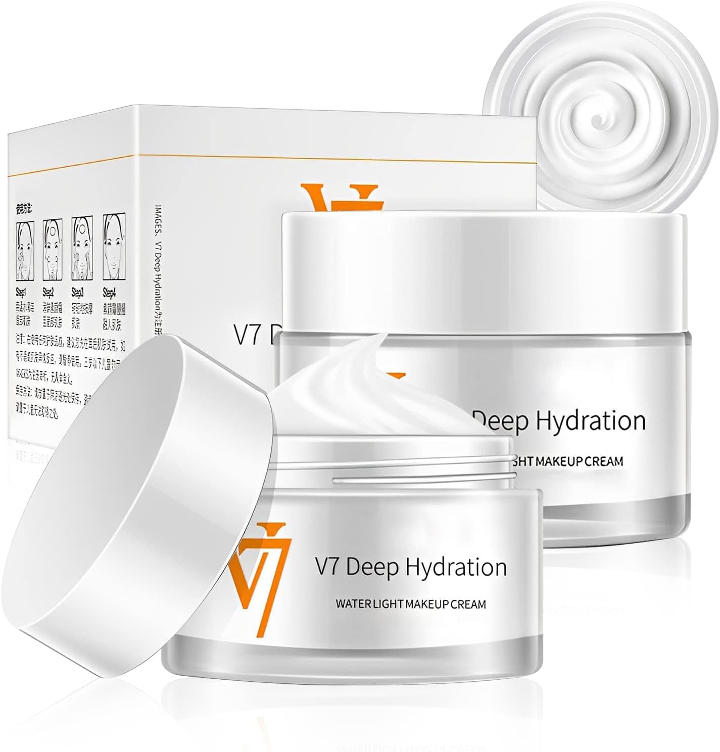 Moisturizing Cream,V7 Deep Hydration Waterlight Makeup Cream, V7 Korea Cream Face Moisturizer for All Skin Type,Natural Cream Young Skin Water(2 PCS)