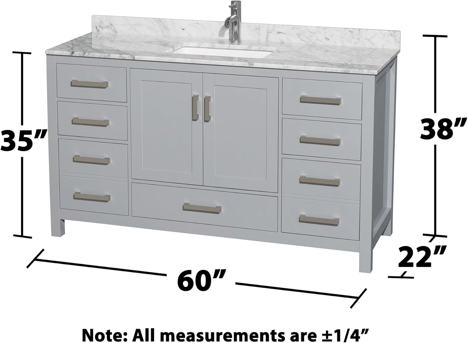 Wyndham Collection Sheffield 60 inch Single Bathroom Vanity in Gray, White Carrara Marble Countertop, Undermount Square Sink, and No Mirror