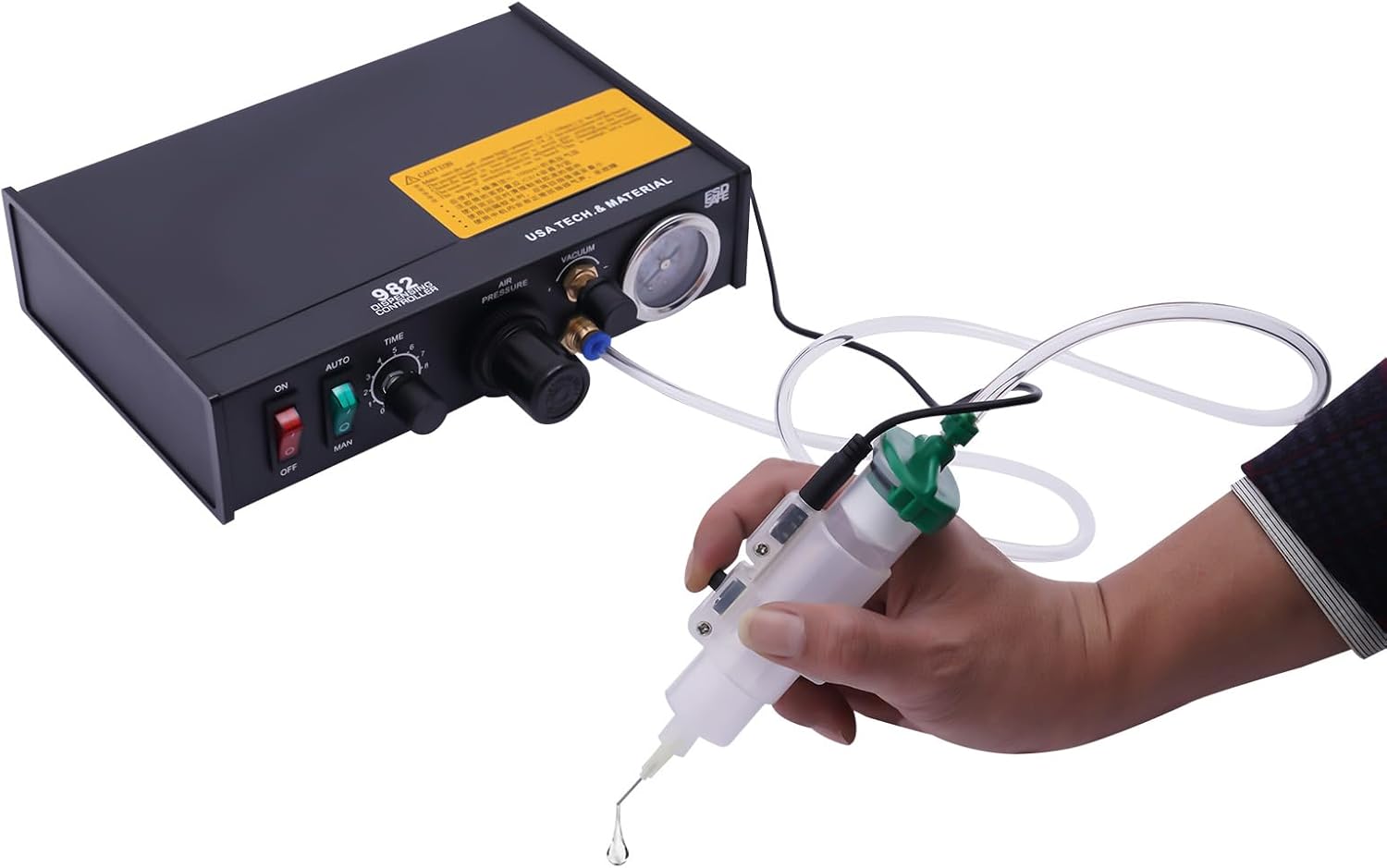 Semi-Automatic Glue Dispenser Machine with Vacuum Suction, 0.01ML Precision Applicator for Epoxy Resin, Jewelry, Electronics Assembly - Model 982