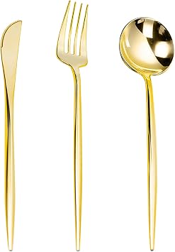 Lullaby 180PCS Gold Plastic Silverware, Heavy Duty Disposable Utensils
