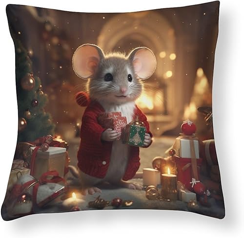 Miniatura 8 de Funda de almohada decorativa de satén de 16 x 16 pulgadas, diseño de ratón, diseño de animales encantadores, almohadas suaves para sofá, cama, funda