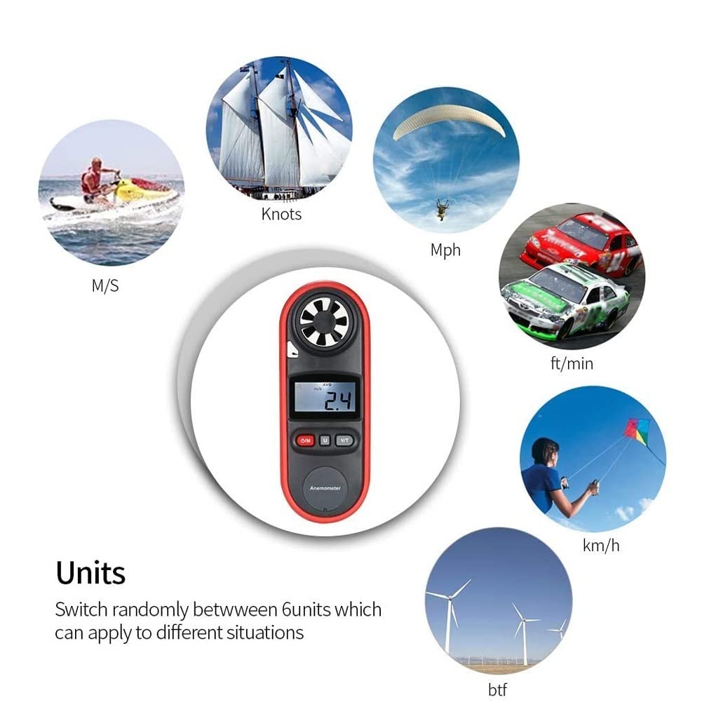 Anemómetro Digital de Mano con Interfaz USB, medidor portátil de Temperatura, Humedad, Velocidad del Viento con retroiluminación LCD y caudalímetro.