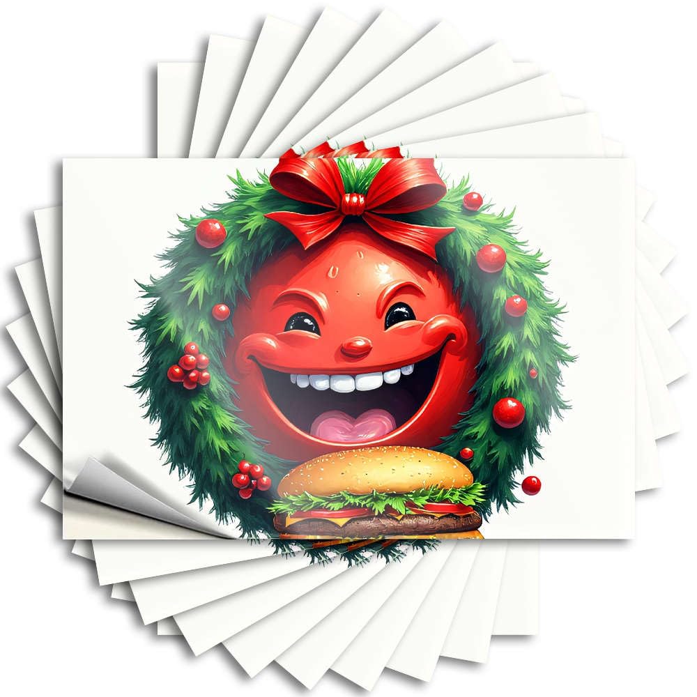 Fzfn Men's Colour Lettering Sticker Home Bar Decor Vinyl Sticker | A Cheerful Red Face With A Christmas Wreath And A Burger. Plastic For Essentials Use(6X9cm)