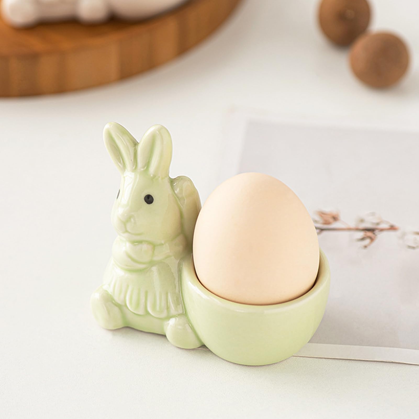 2-3PC Ceramic Egg Cup,Creative Bunny Egg Cup Holder Porcelain Colorful Egg Cup for Soft Boiled Egg Home Decor Kitchen Utensils Easter Bunny Egg Stand Decoration (2 pcs green)