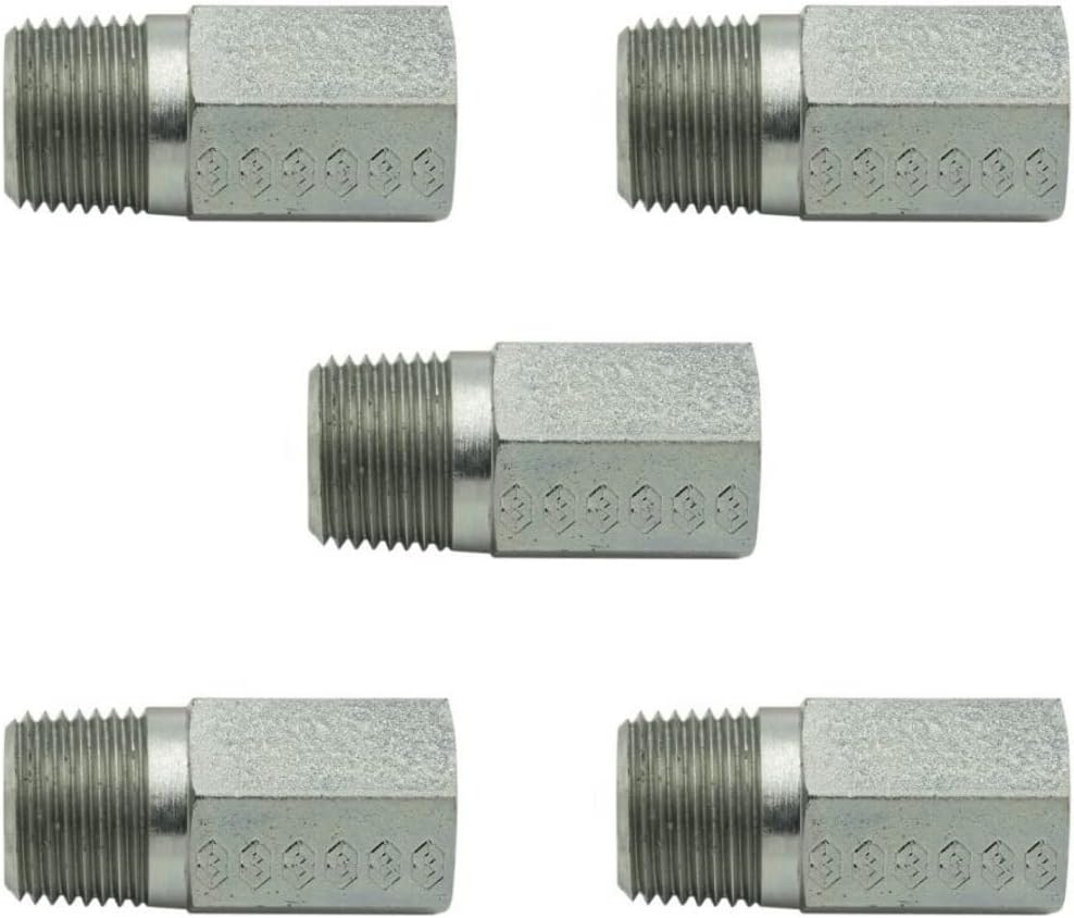 1/4 NPTF Male x 1/8 NPTF Female Hex Nipple Fitting Hydraulic Joiner/Adapter for Pipe Thread (5-PACK) | 5405-04-02
