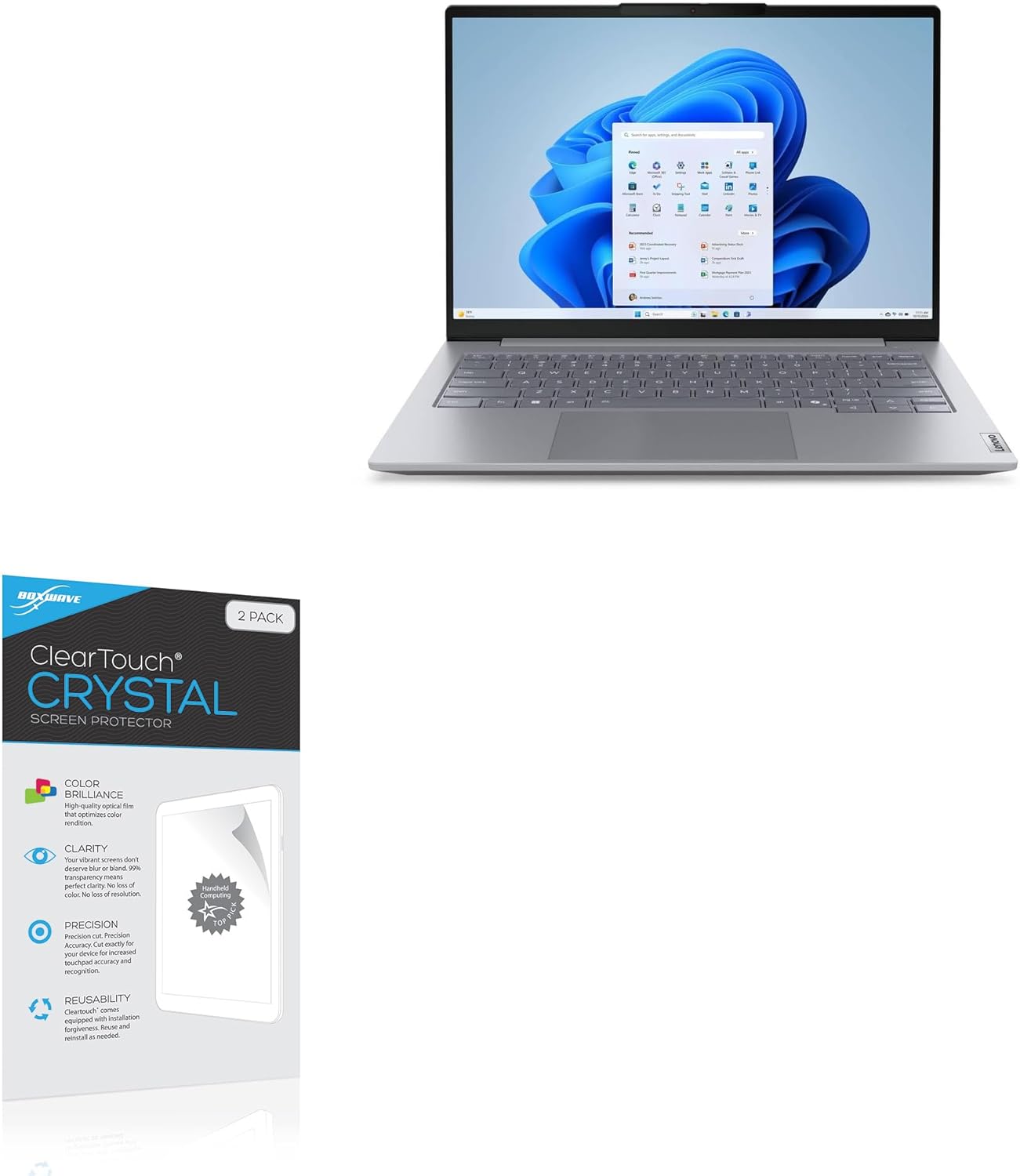 BoxWave Screen Protector Compatible With Lenovo Lenovo 14" ThinkBook 14 G8 IAL Laptop - ClearTouch Crystal (2-Pack), HD Film Skin - Shields From Scratches