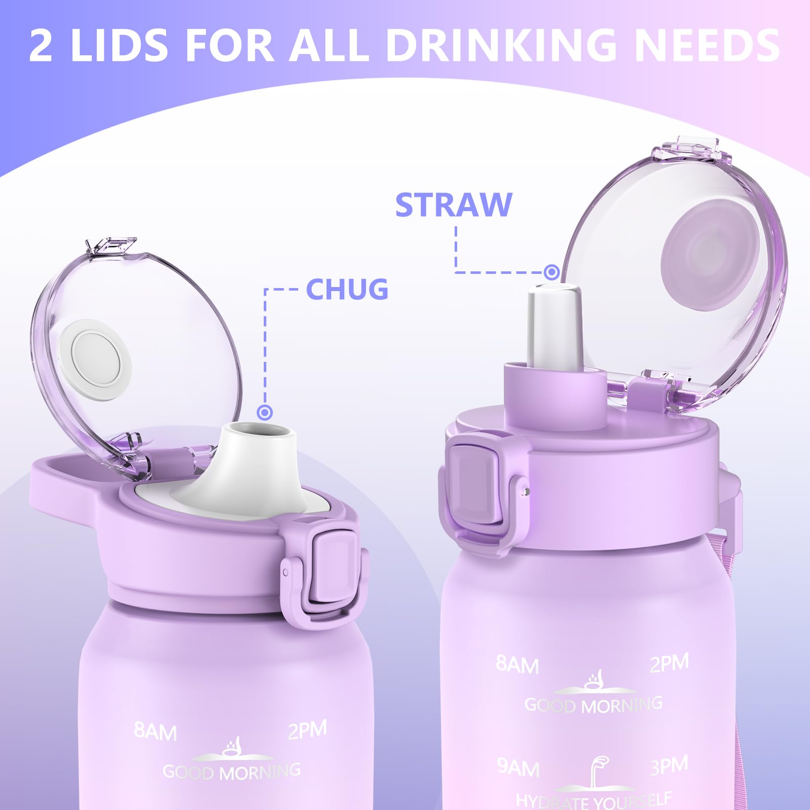 SLUXKE Borraccia Termica 1 Litro in Acciaio Inox, 1000ml Bottiglia Termica con Cannuccia & Coperchio del beccuccio Senza Perdite per Scuola, Campeggio, Yoga, Palestra (Viola Rosa)