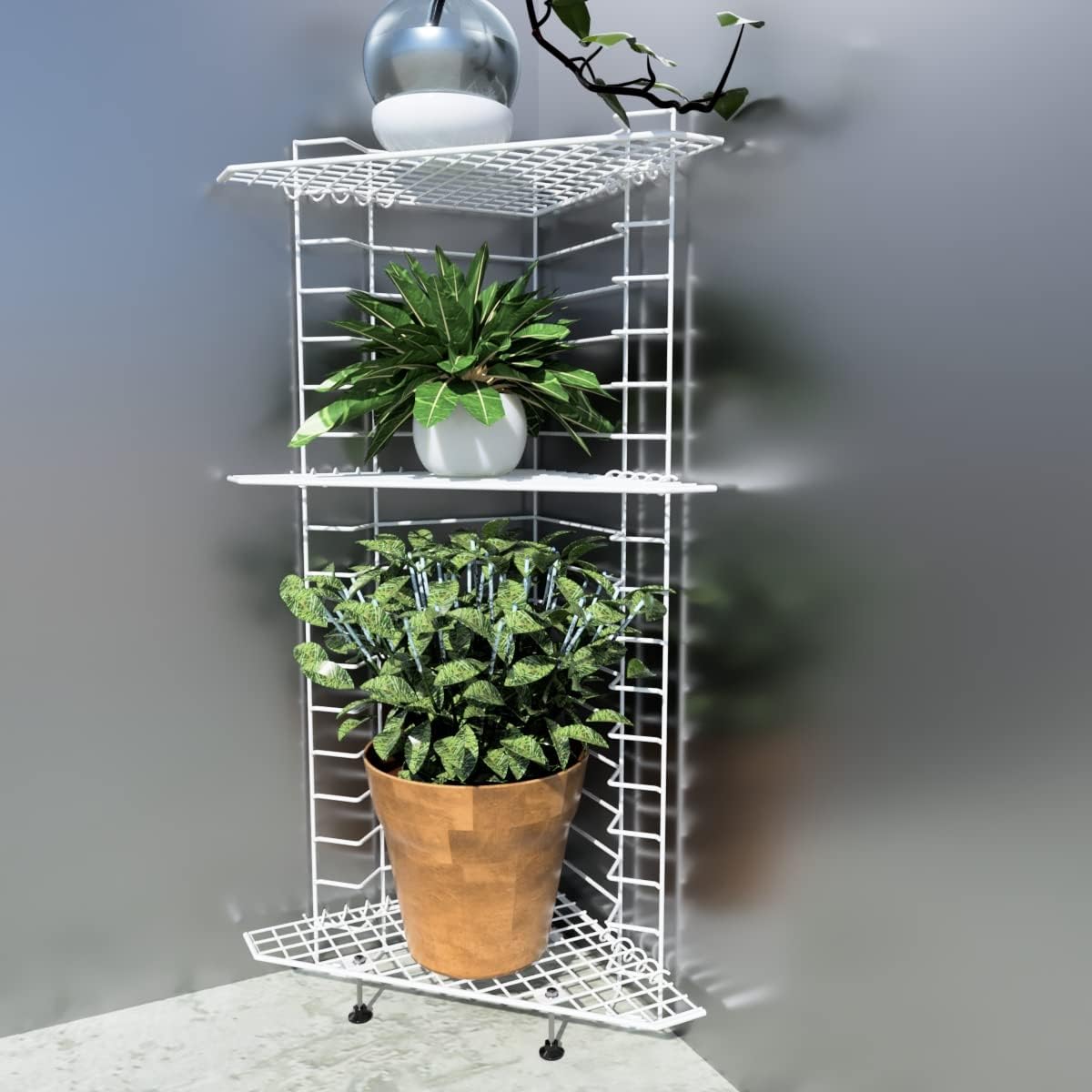 Meshable Tektona Corner Plant Stand Made with Metal, Sturdy and Detail-Oriented Flower Pot Stand For Indoor & Outdoor with Weight Capcity of 30Kgs - White (Set of 1) (B0BR3FV9XD) Amazon Price History, Amazon Price Tracker