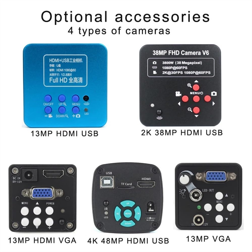 Microscope 48MP 4K 2K HDMI VGA Industrial Digital Video Microscope Camera Monocular 130X Zoom C-Mount Lens for PCB Phone Repair Soldering(13MP VGA)