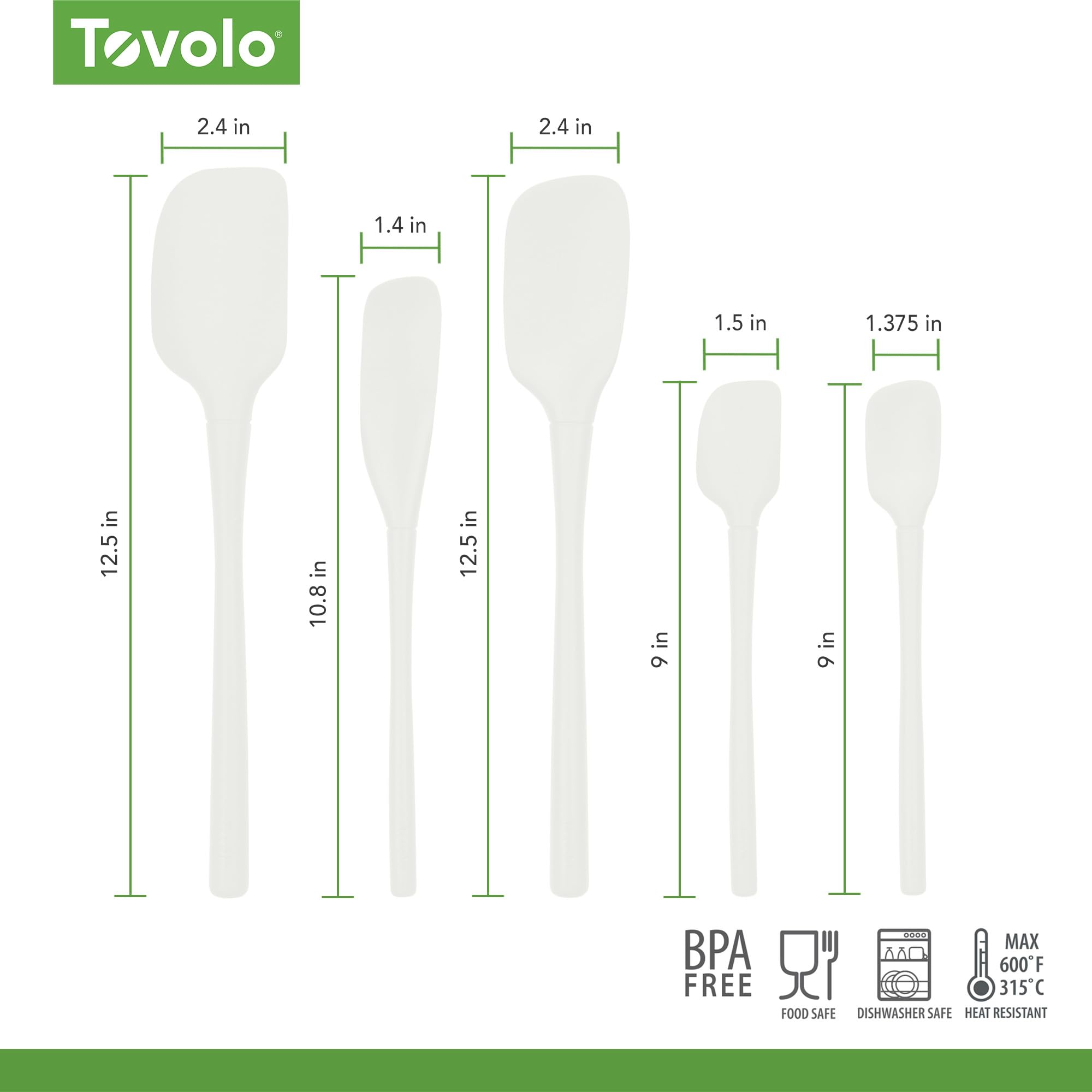Tovolo Flex-Core® Teigschaber aus Silikon, für Mahlzeiten, Kochen, Backen und mehr, Weiß, 5 Stück