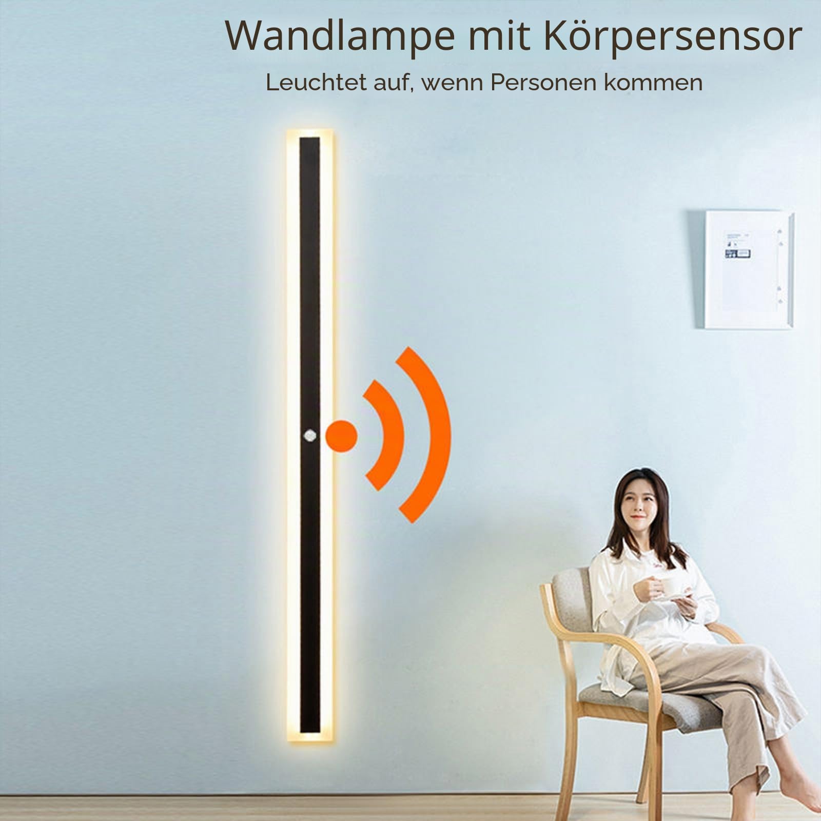 LED Lange Wandleuchte mit Bewegungsmelder Außen Innen IP65 Wasserdicht Außenwandleuchte Modern Wandlampe Acryl Außenlampe Schwarz Gärten Korridor Terrassenbeleuchtung (Warmes Licht,100CM)