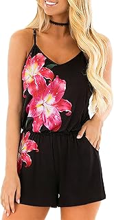 RAISEVERN Women Romper Summer Casual Sleeveless Short Jumpsuit with Pockets