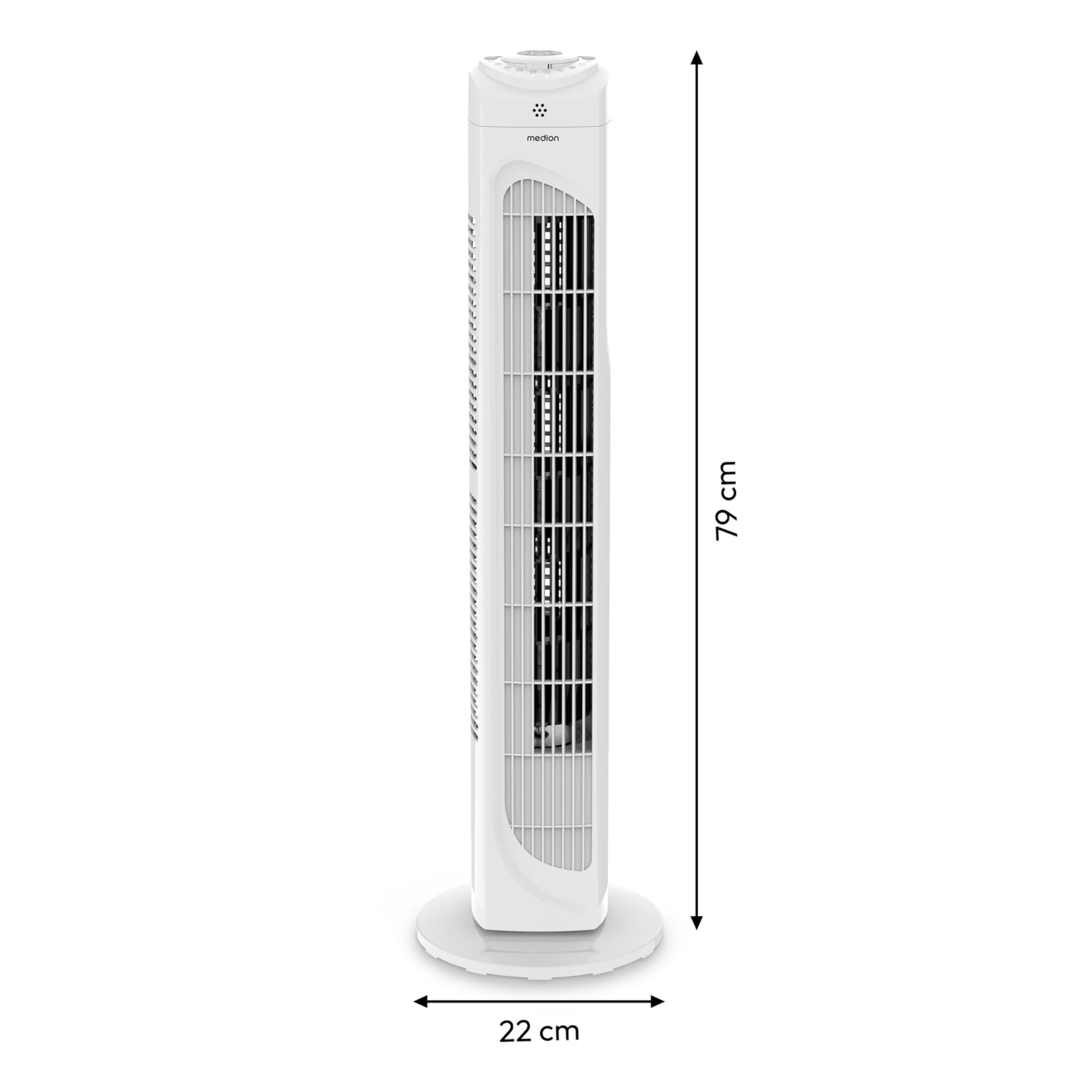 MEDION E11 TF Turmventilator mit Fernbedienung 45 Watt 3 Geschwindigkeitsstufen leiser Schlafmodus 60° horizontale Oszillation Timer weiß
