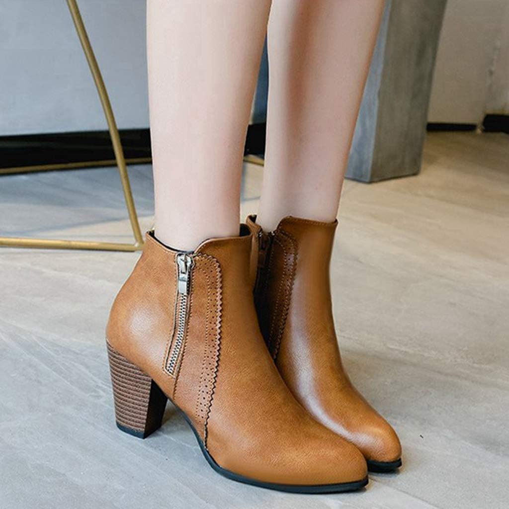 Women's Pointed Toe Chunky High Heel Ankle Boots Fashion Zipper Chelsea Booties Dressy Short Boot