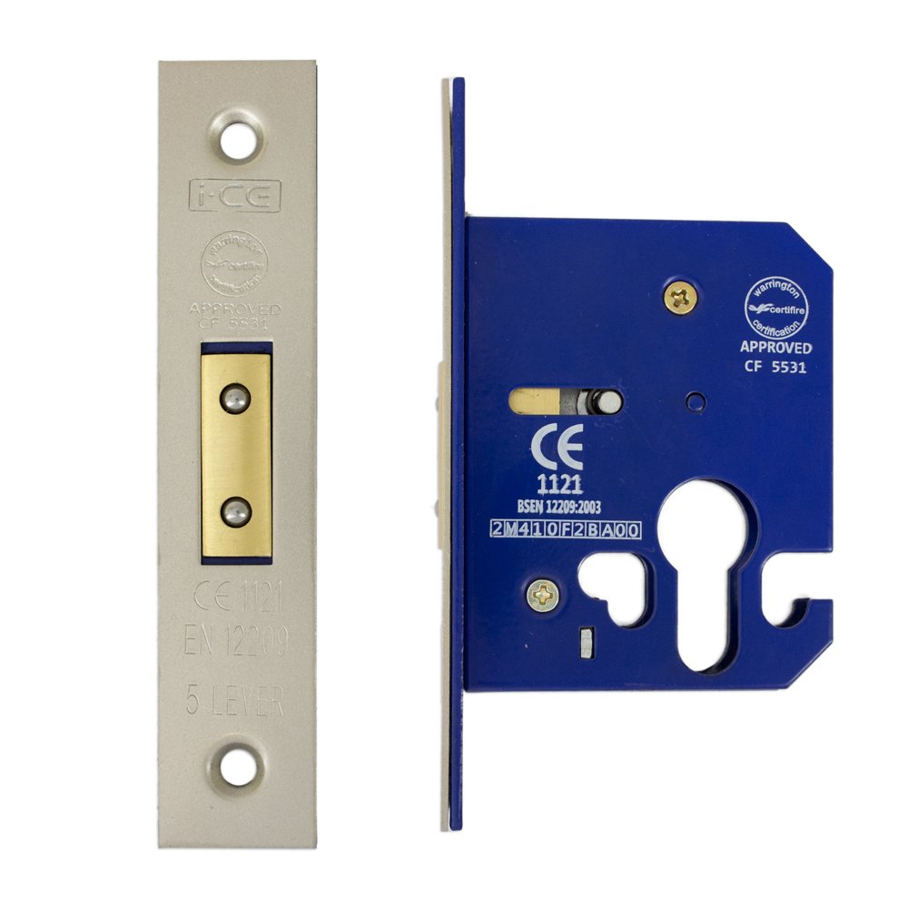 Fire Rated Euro Profile Dead Lock Case 63 mm (44 mm Backset) Satin Nickel