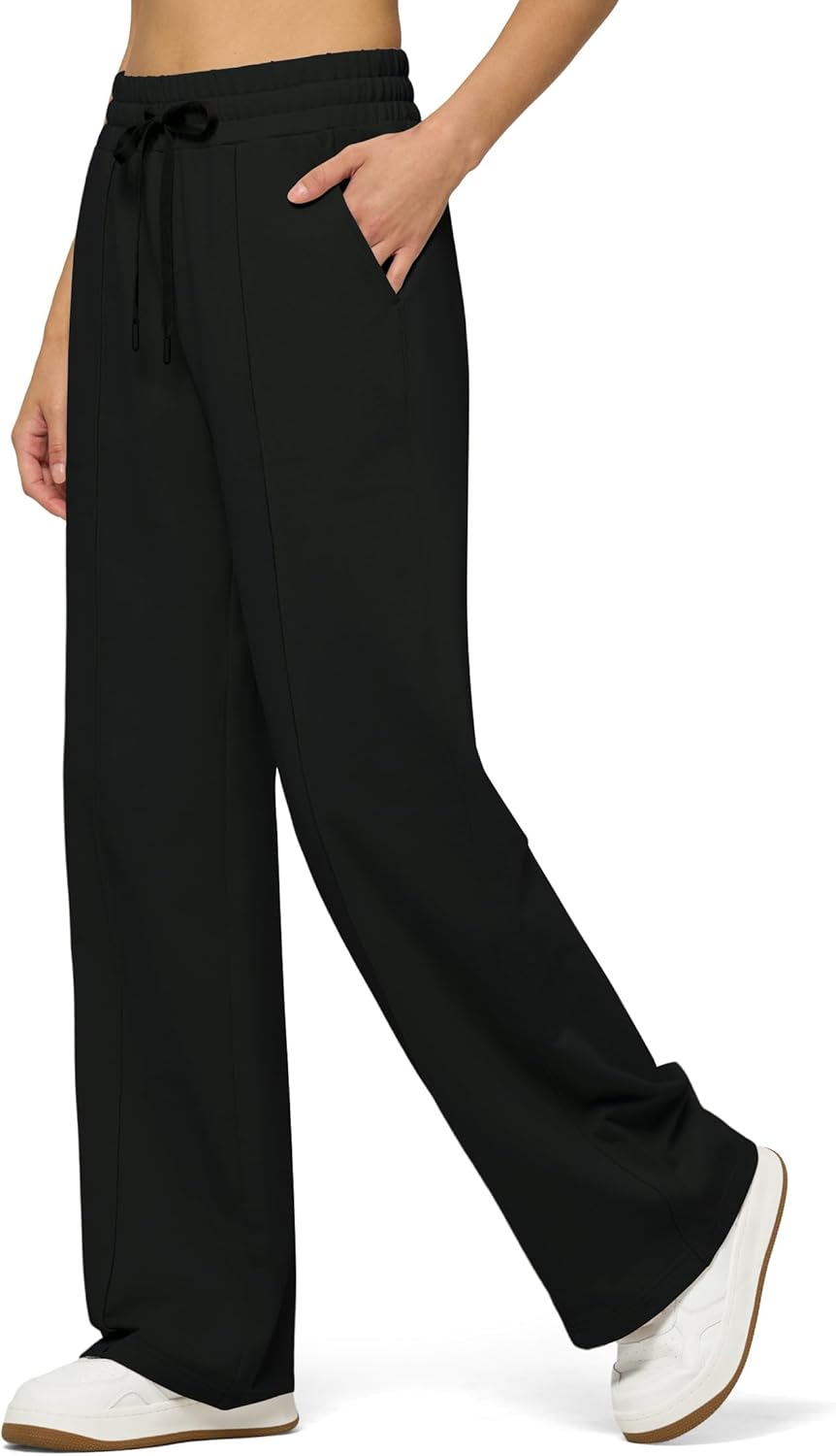 Willit Womens Wide Leg Sweatpant Hight Waisted Baggy Lounge Outside Fashion Pants with Pockets Cotton Casual Athletic Black XXL 31" - Image 2