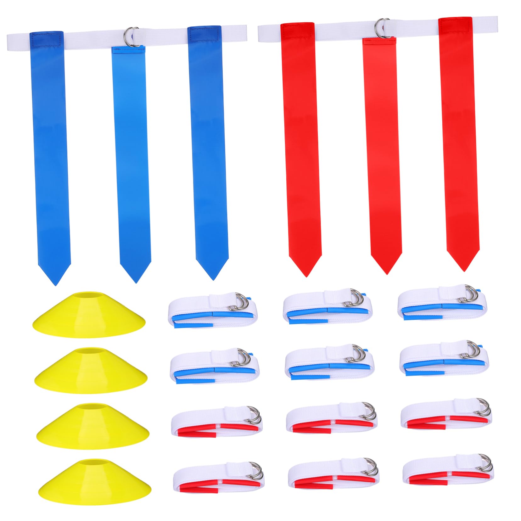 GAROZATION 16-pc Rugby Training Kit 12 Belts 4 Cones Flags Set for Boys and Girls Adults Soccer Equipment