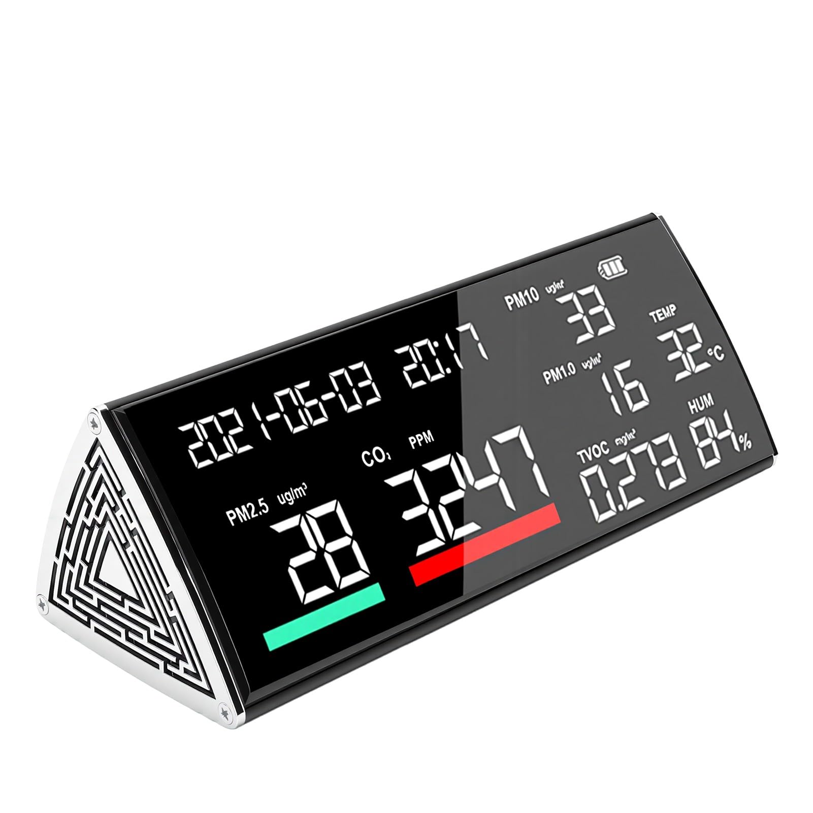 Generic Probador Inteligente de Calidad del Aire con Alertas Visuales y Datos Históricos para Cafeterías y Salas de Maternidad, Negro