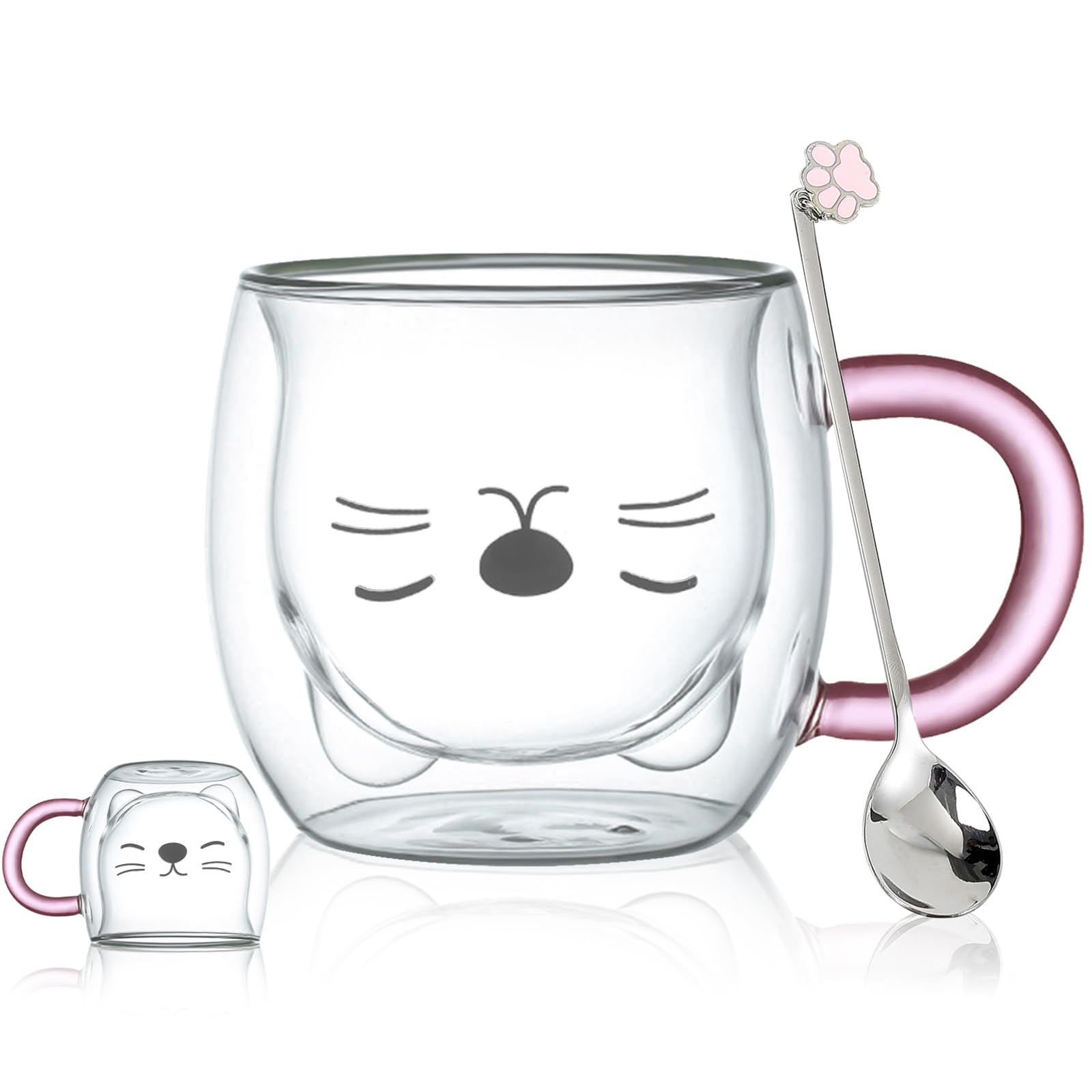 Purple Cat Mug Cute Mugs Glass Double Wall ...