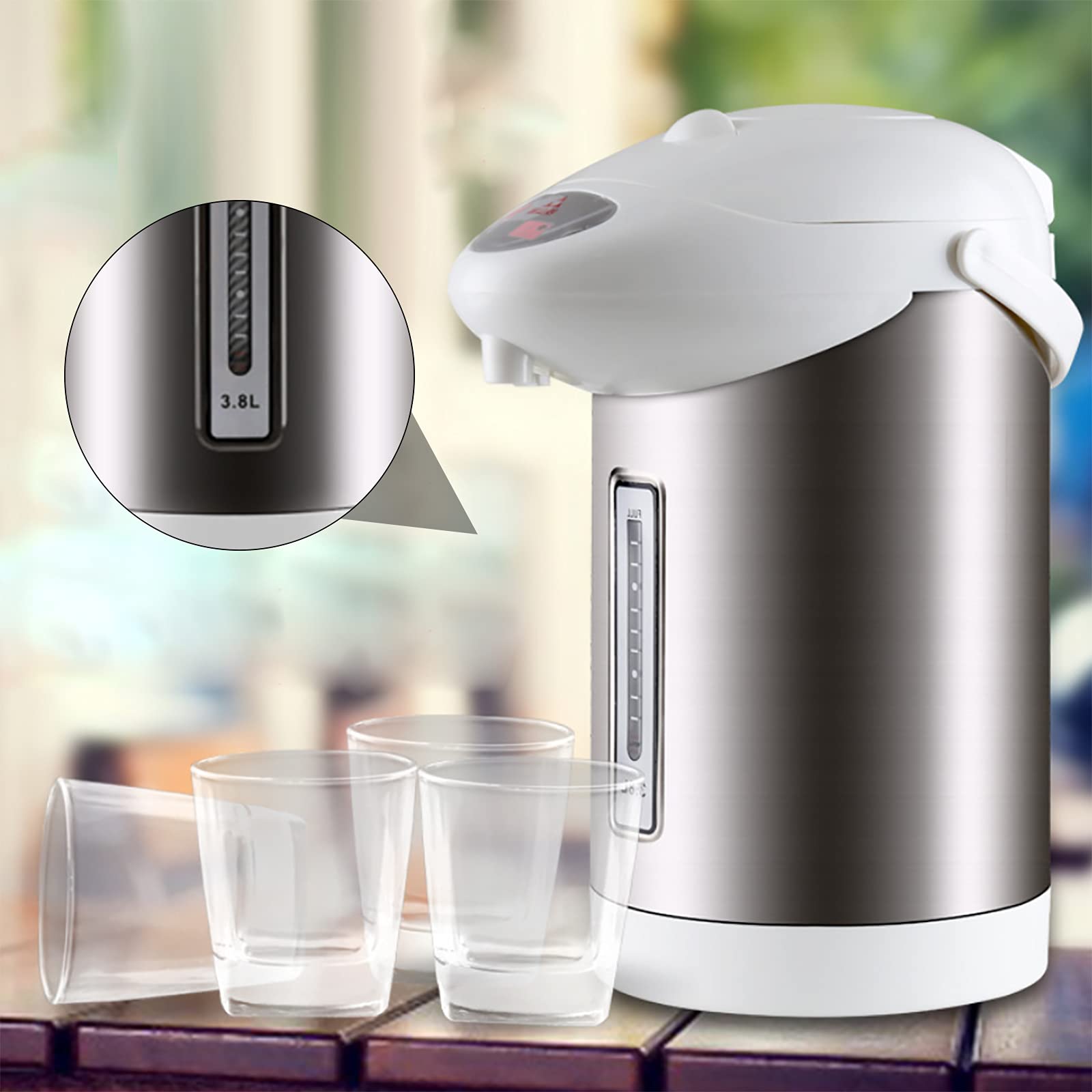 Distributeur électrique 220 V 3,8 l - Distributeur d'eau chaude Thermo Pot - Avec poignée et fenêtre de niveau d'eau - Pour bureaux, hôtels, appartements, ménages - 18,5 x 34 cm