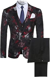Men's 3-Piece Suit Notched Lapel Floral One Button Modern Blazer Vest Pants Sets