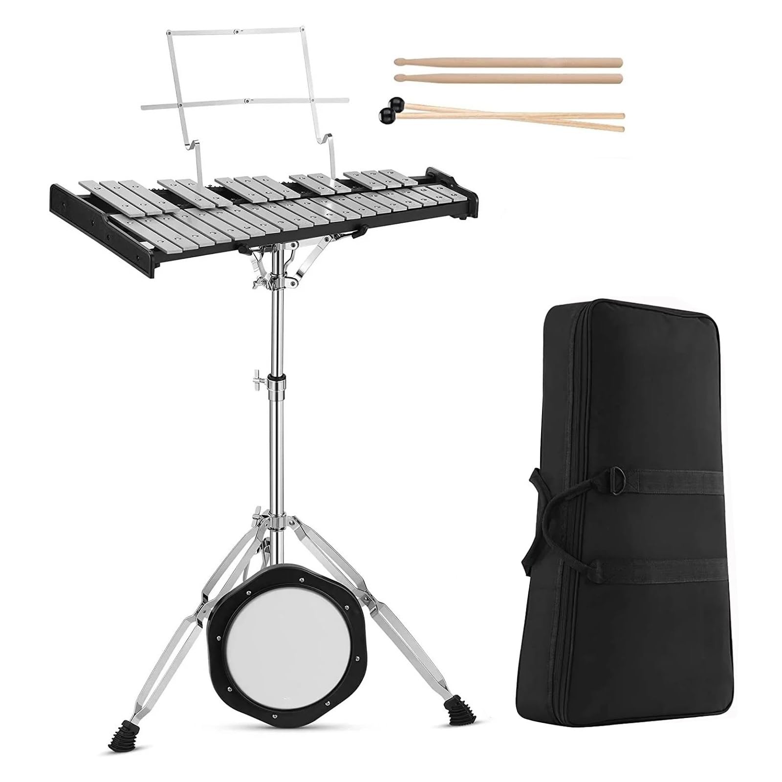 Instrumento de percusión de xilófono Glockenspiel profesional de 32 notas con soporte y almohadilla de práctica de tambor de 8 pulgadas Kit De Glockenspiel Profesional