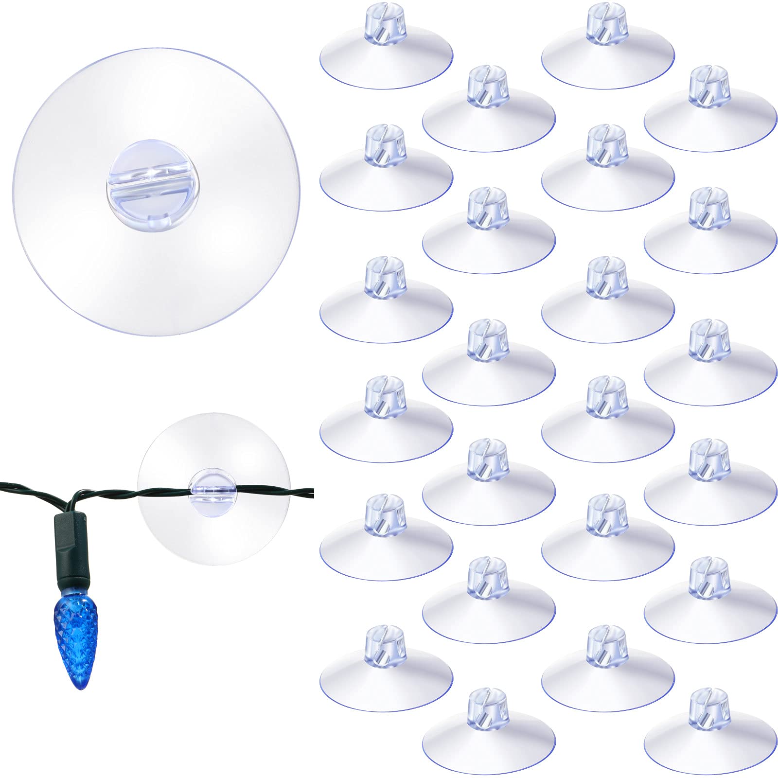 Sieral 25 Pieces Christmas Light Suction Cups Hooks for Glass Window Christmas Mini Suction Cup Clips Light String