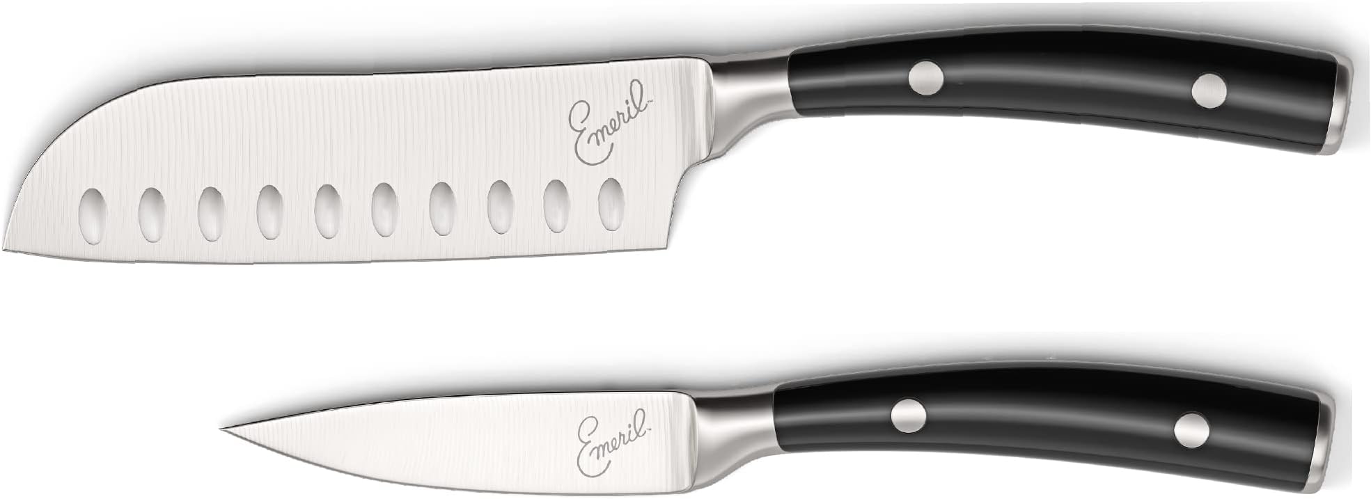Emeril Lagasse Razor Sharp 2 Piece Chef Knife Set - 5 inch Santoku Knife, 3.5 Inch Stainless Steel Paring Knife, Forged Steel Clad Emerilware - Black Handles