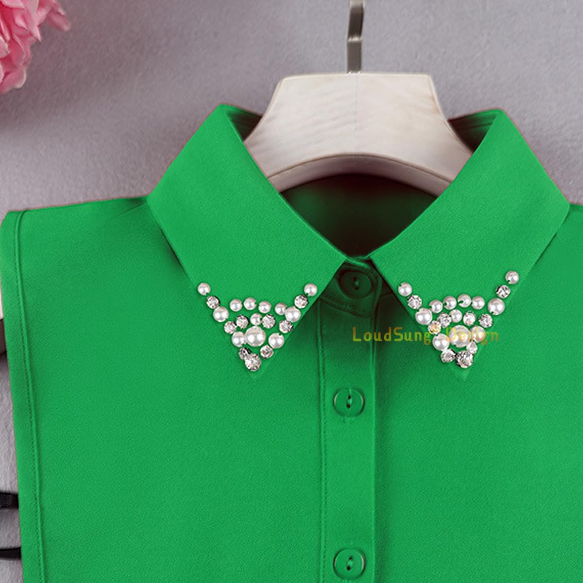 LoudSung FAKE HALLAR Abnehmbares halbe Hemdbluse falsche Kragen Sets elegante Diamantreine Farbe für Frauen Mädchen 2pcs