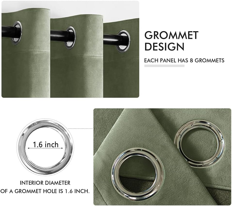 MIULEE Velvet Curtains Sage Green Elegant Grommet Curtains Thermal Insulated Soundproof Room Darkening Drapes for Classical Living Room Bedroom Decor 52 x 84 Inch Set of 2