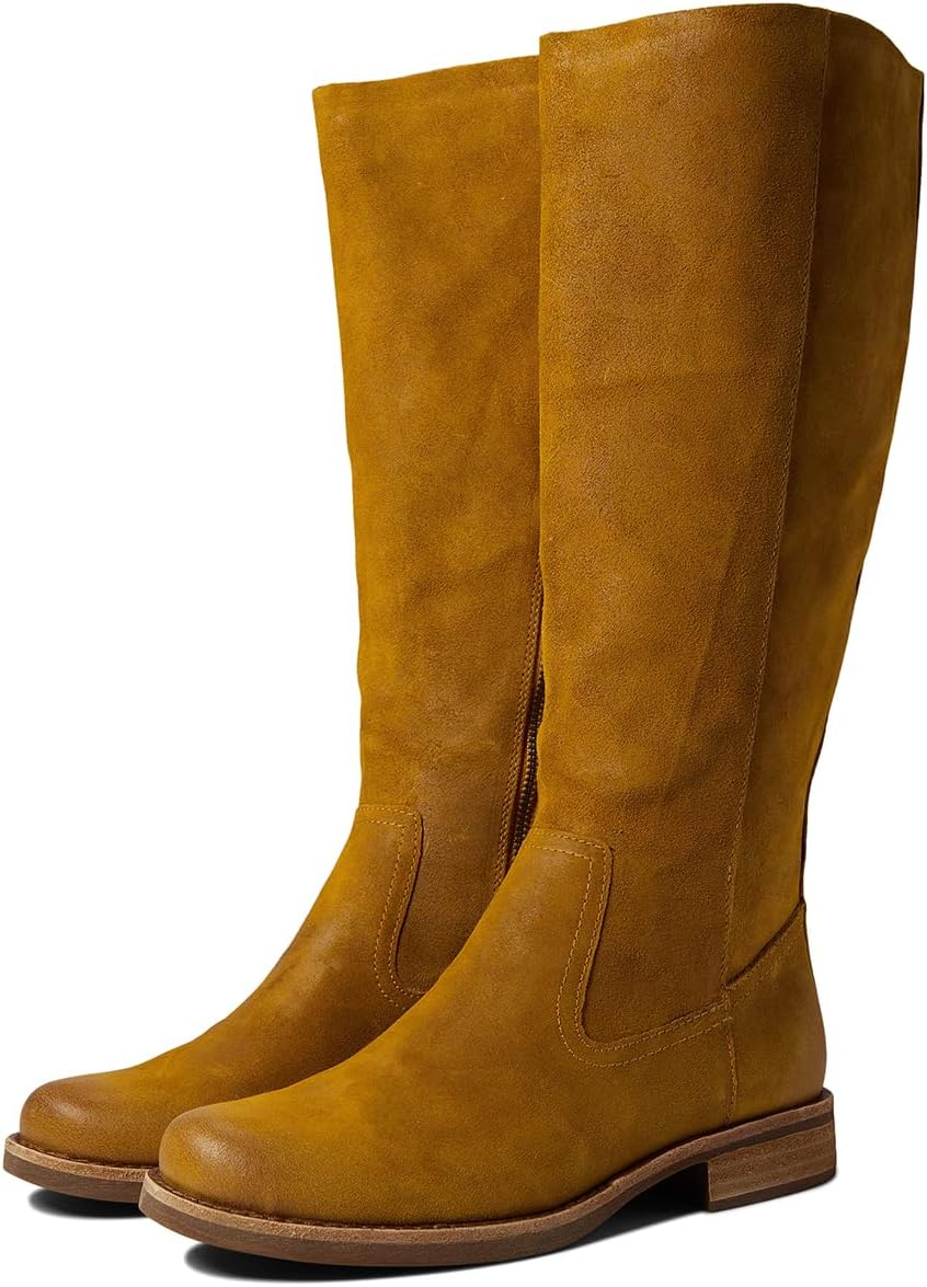 LEHOOR Women Low Flat Heel Western Boots Wide Calf Round Toe Cowboy Knee High Boots Zipper Suede Chunky Stacked Heel Burnished Cowgirl Boots Slouchy Long Riding Boot Fall Winter Comfort 4-11 M US