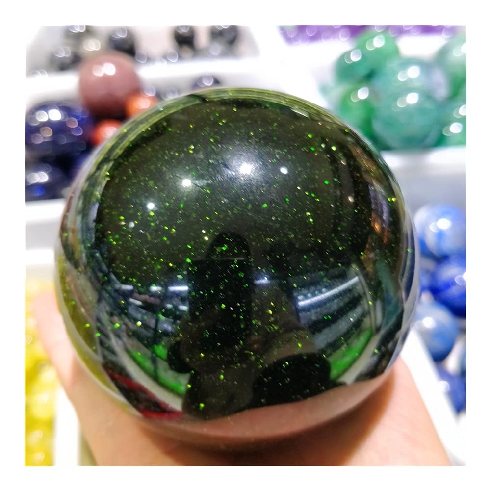 Bellissime sfere di arenaria dorata verde naturale di cristallo Goldstone Sfera di cristallo di quarzo Reiki Lampeggiante Decorazioni di pietre preziose for la stanza decorazioni per la casa ( Size :
