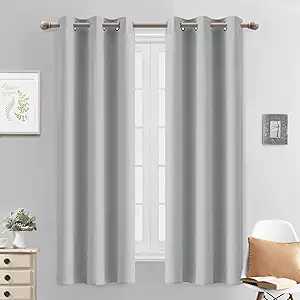 Yakamok Light Blocking Window Blackout Curtains Thermal Insulated Room Darkening Drapes for Bedroom,Solid Grommet Top Window Panels, 38x63 Inch, Light Grey, One Pair