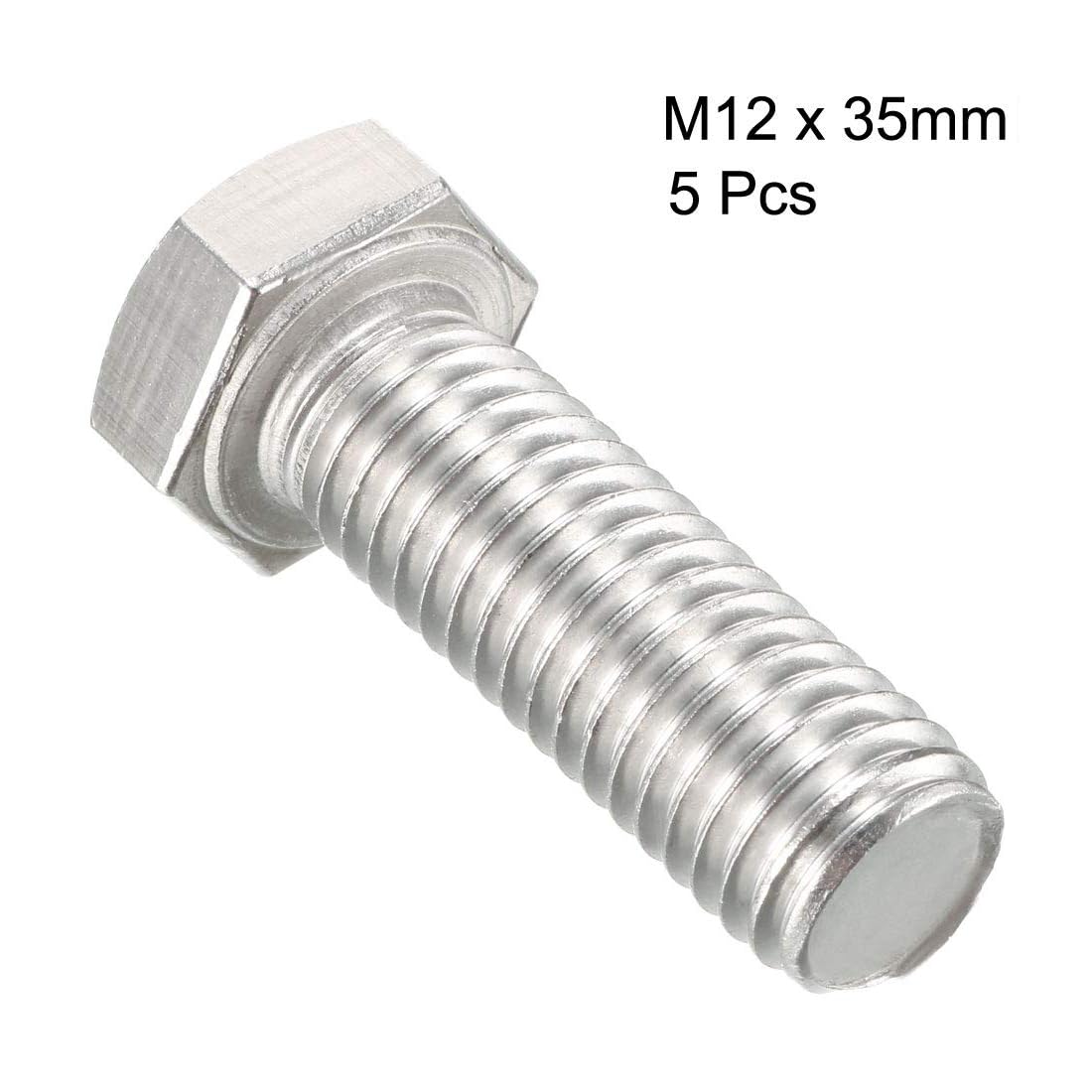 TA-VIGOR M12 x 35mm 5 Pack, 304 Stainless Steel Hex Head Bolts, Heavy Duty M12 Bolts for Automotive Machinery, Metalwork, Construction - Image 3