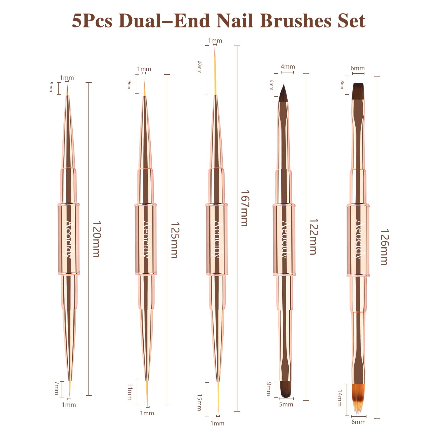 Nail Art Brushes Nail Design Brushes Set Double-Ended 5pcs Nail Brushes Nail Art Tools Nail Liner Brush 3D Nail Art Decorations for Acrylic Application Professional for Nail Tech and Beginner : Beauty & Personal Care