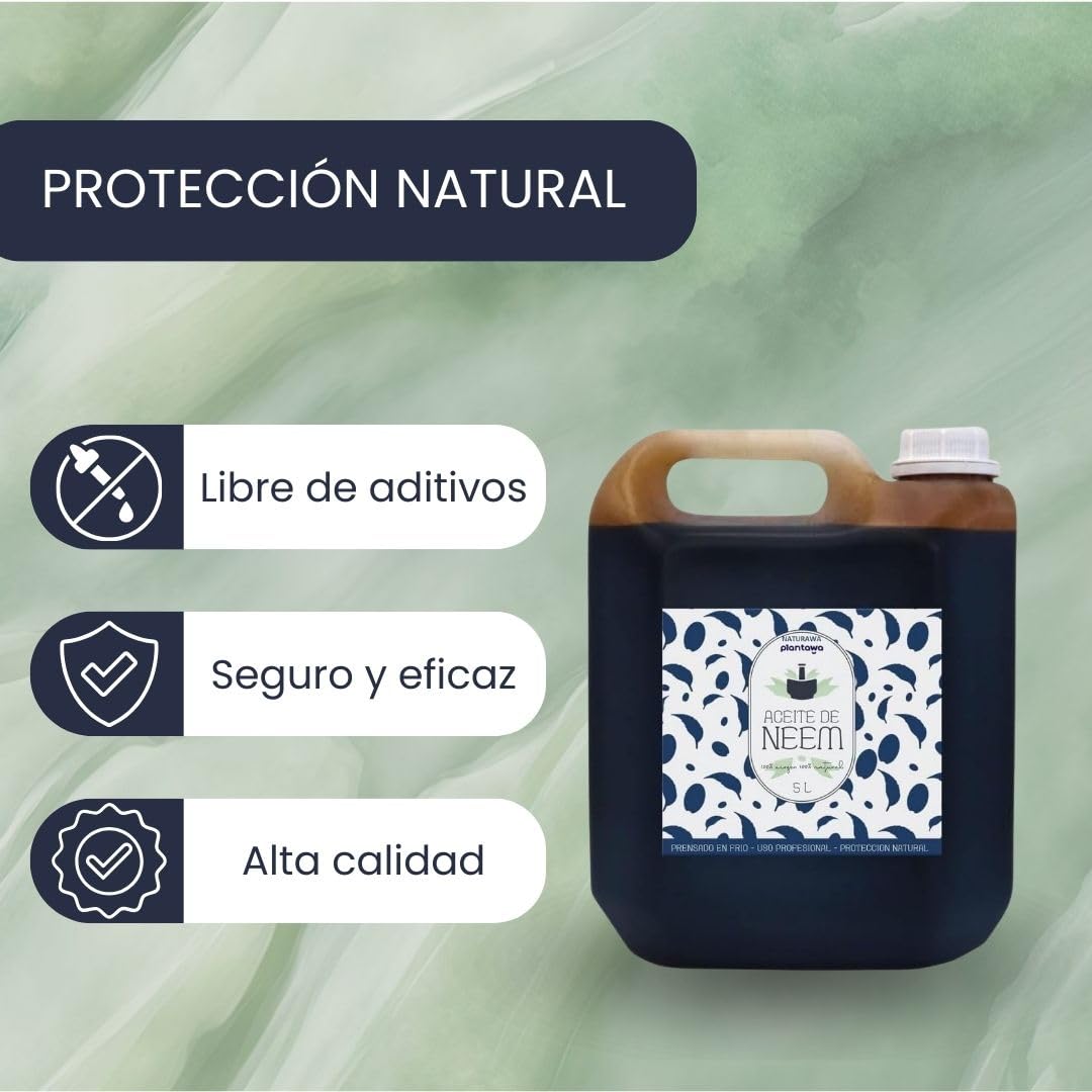 PLANTAWA Aceite de Neem 5L | Materia Prima de Origen Natural para Preparaciones Caseras | Prensado en Frío | Uso Interior y Exterior | Formato Económico y Versátil