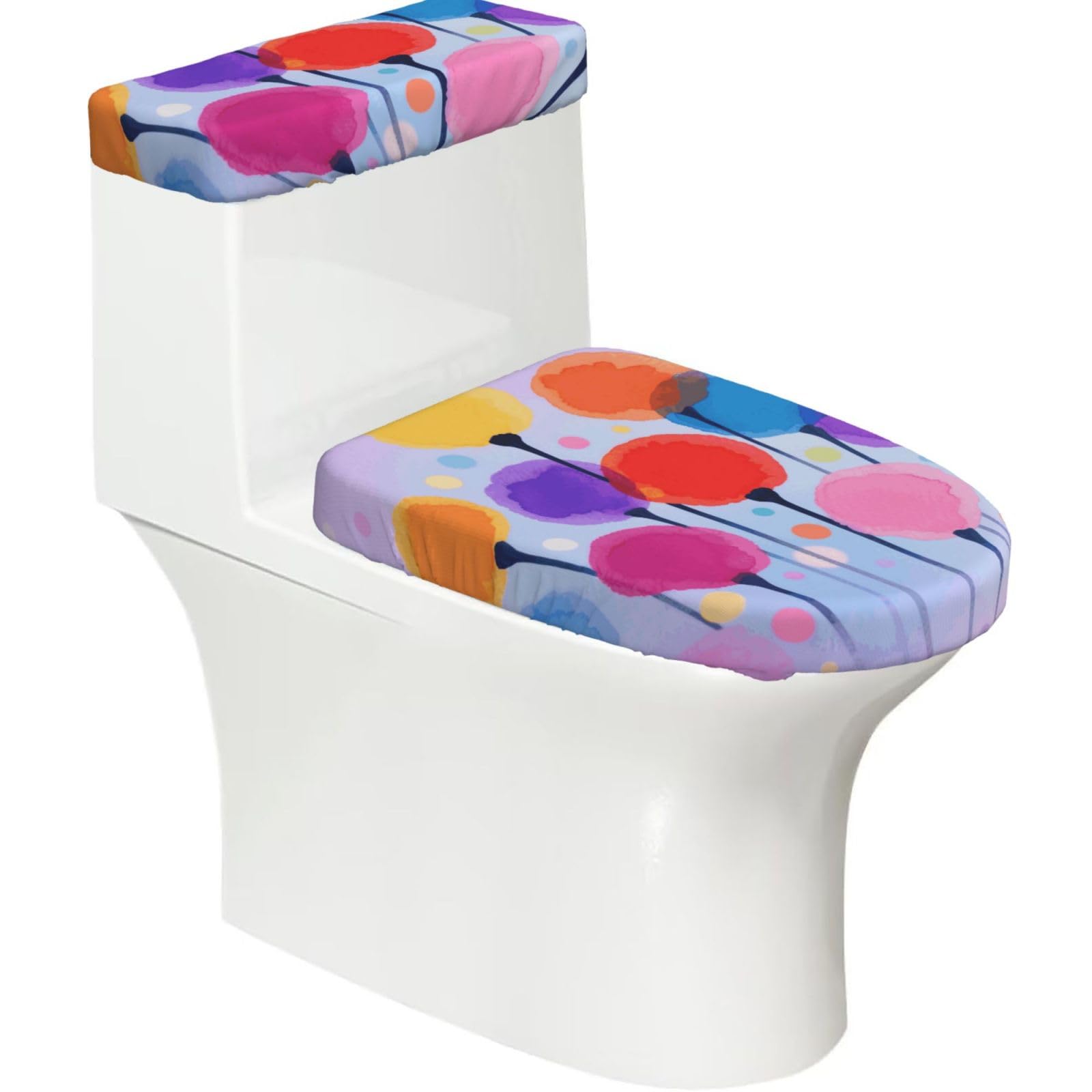 FekiLoot Abstract Floral Watercolor Paint Toilet Lid Cover and Toilet Tank Cover Set of 2,Dust Splash Resistant Toilet Top Covers Soft Washable Toilet Lid Seat Cover for Bathroom Office Home Decor