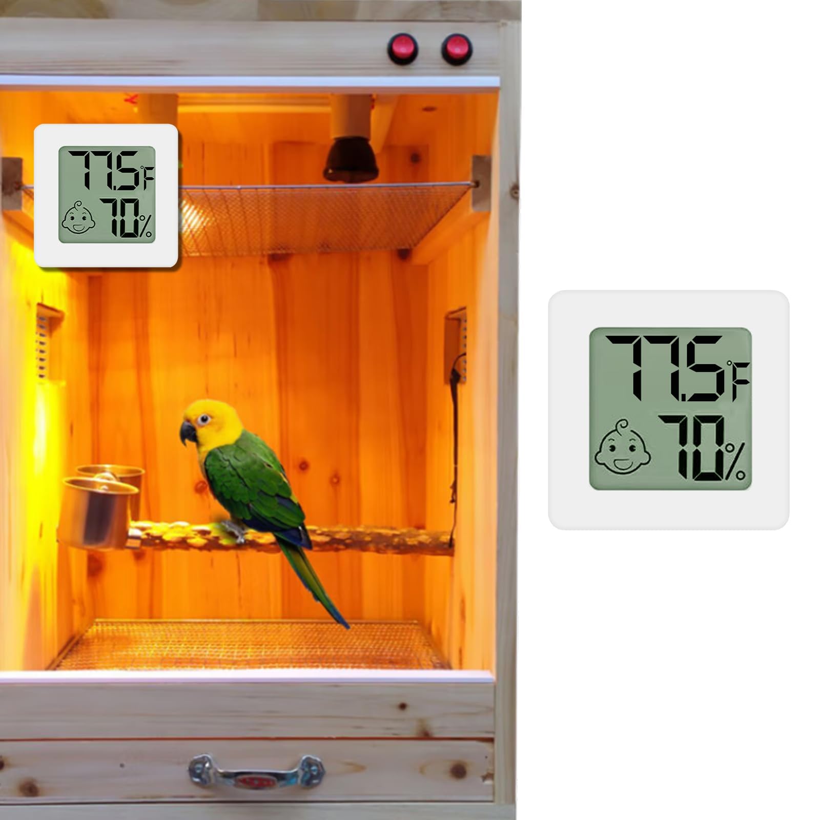 MANON ROSA Bird Thermometer Hygrometer – Mini Digital Magnetic &amp; Adhesive Pet Temperature and Humidity Sensor Gauge for Parrot Cages, Lizard Spider Snake Gecko Reptile Rearing Boxes